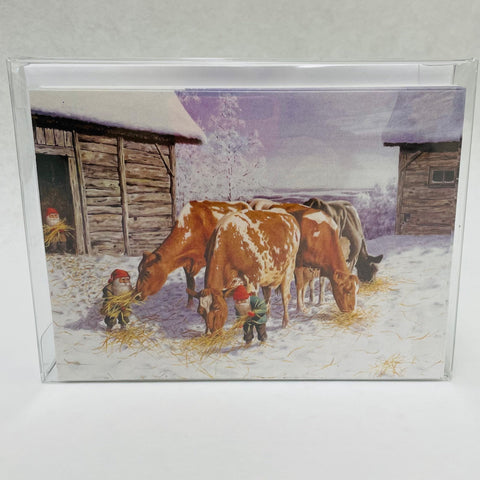Boxed Note Cards, Jan Bergerlind Tomte Gnome feeding cows