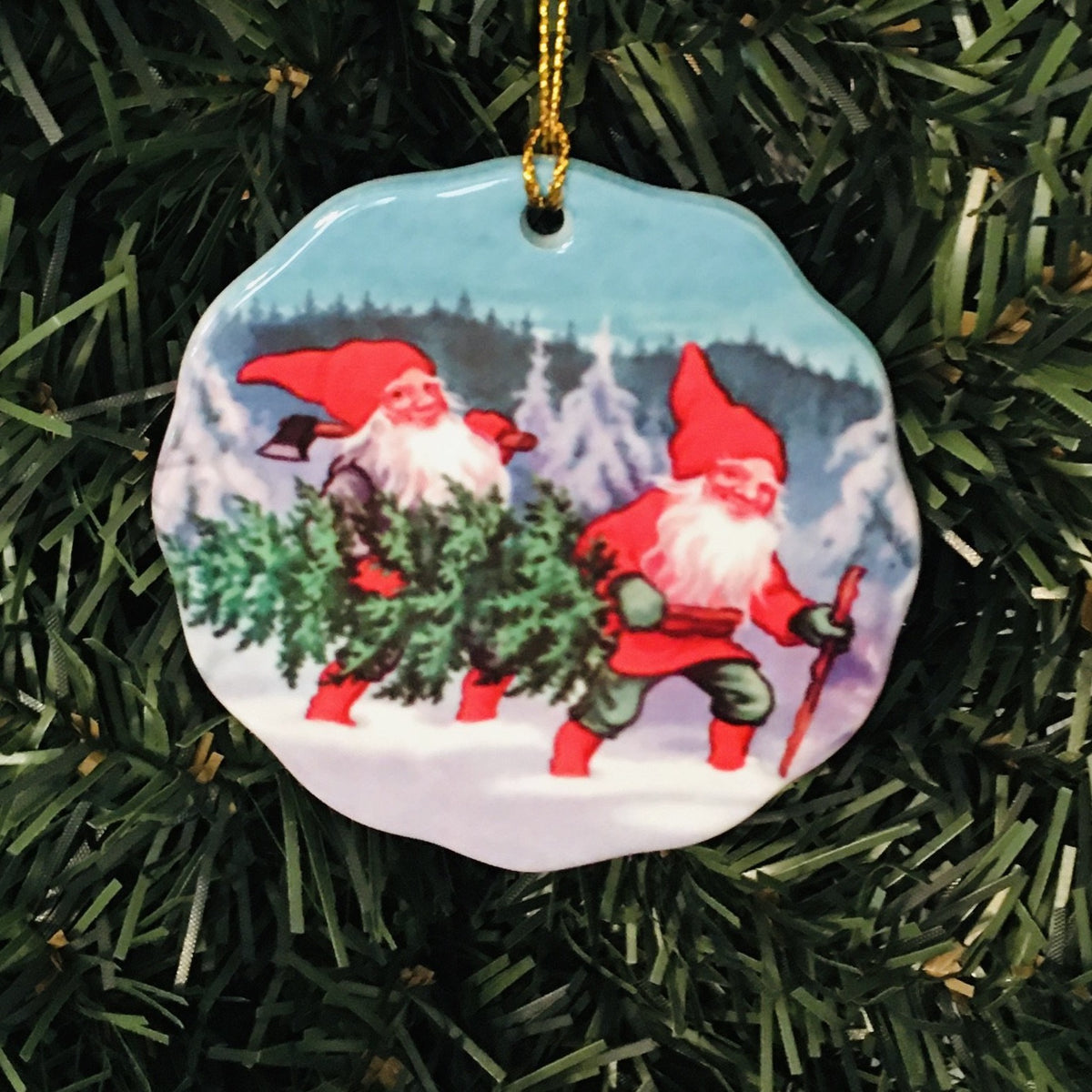 Ceramic Ornament, Tomtar with tree – Gift Chalet