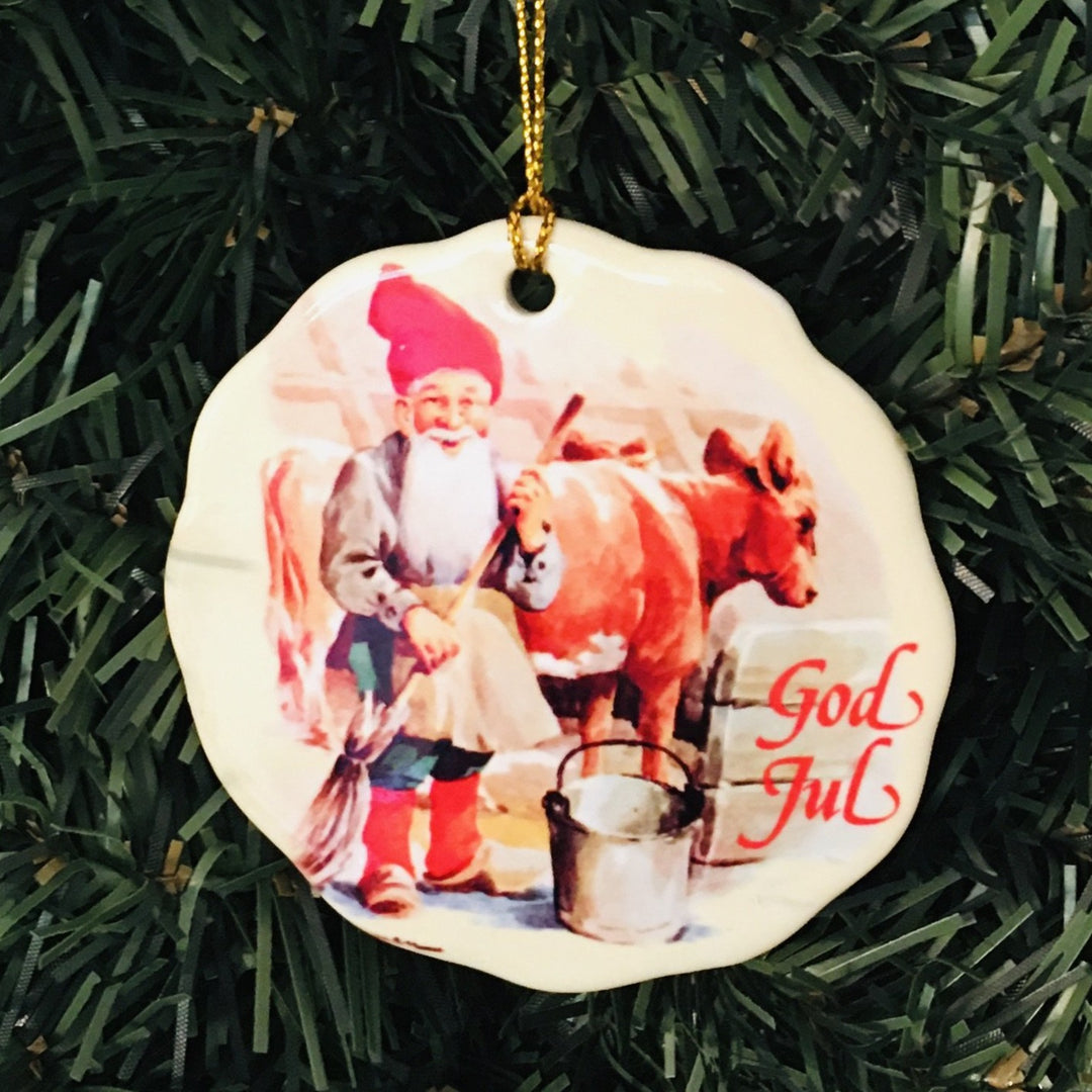 Ceramic Ornament, Tomte with Cow