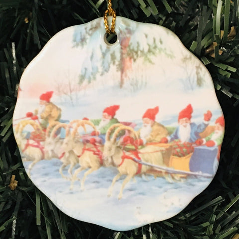 Ceramic Ornament, Tomtar in sleigh