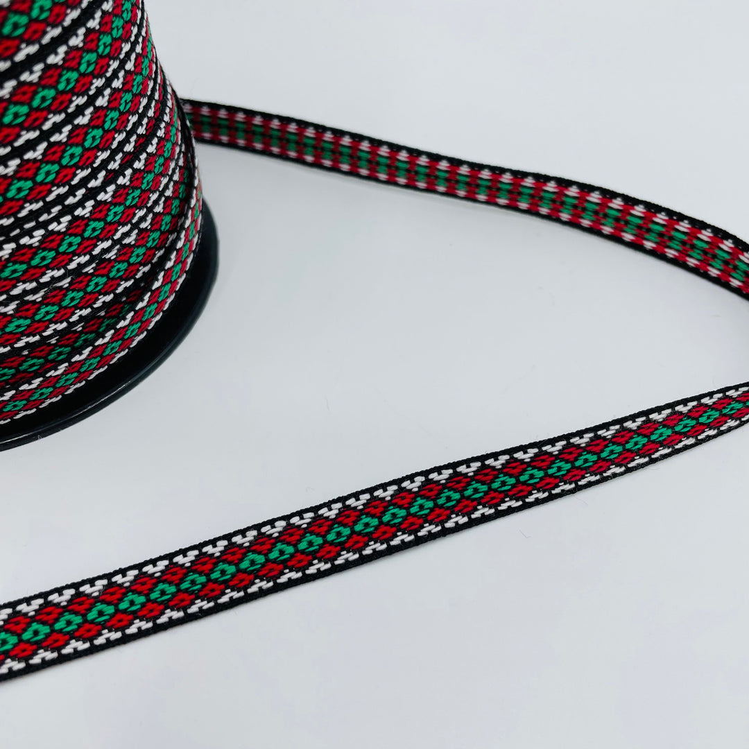 Fabric Ribbon Trim by the yard - Red, Black, White & Green