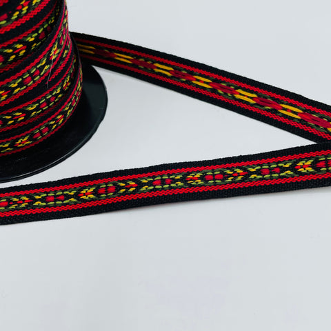 Fabric Ribbon Trim by the yard - Red, Black, Green & Gold
