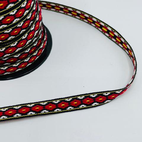 Fabric Ribbon Trim by the yard - Red, Black, White & Gold