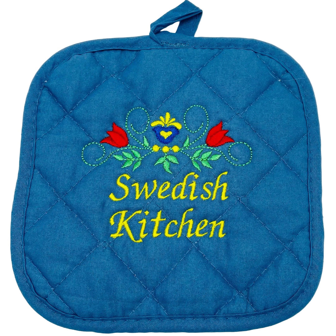 Pot holder - Swedish Kitchen on indigo blue