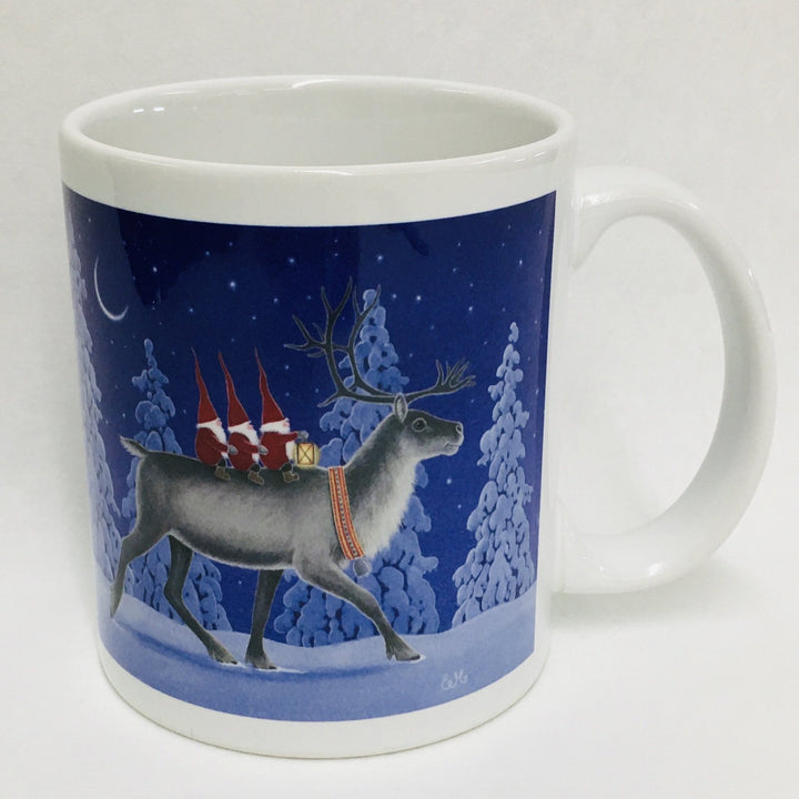 Eva Melhuish reindeer with tomtar coffee mug