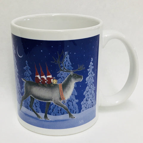 Eva Melhuish reindeer with tomtar coffee mug