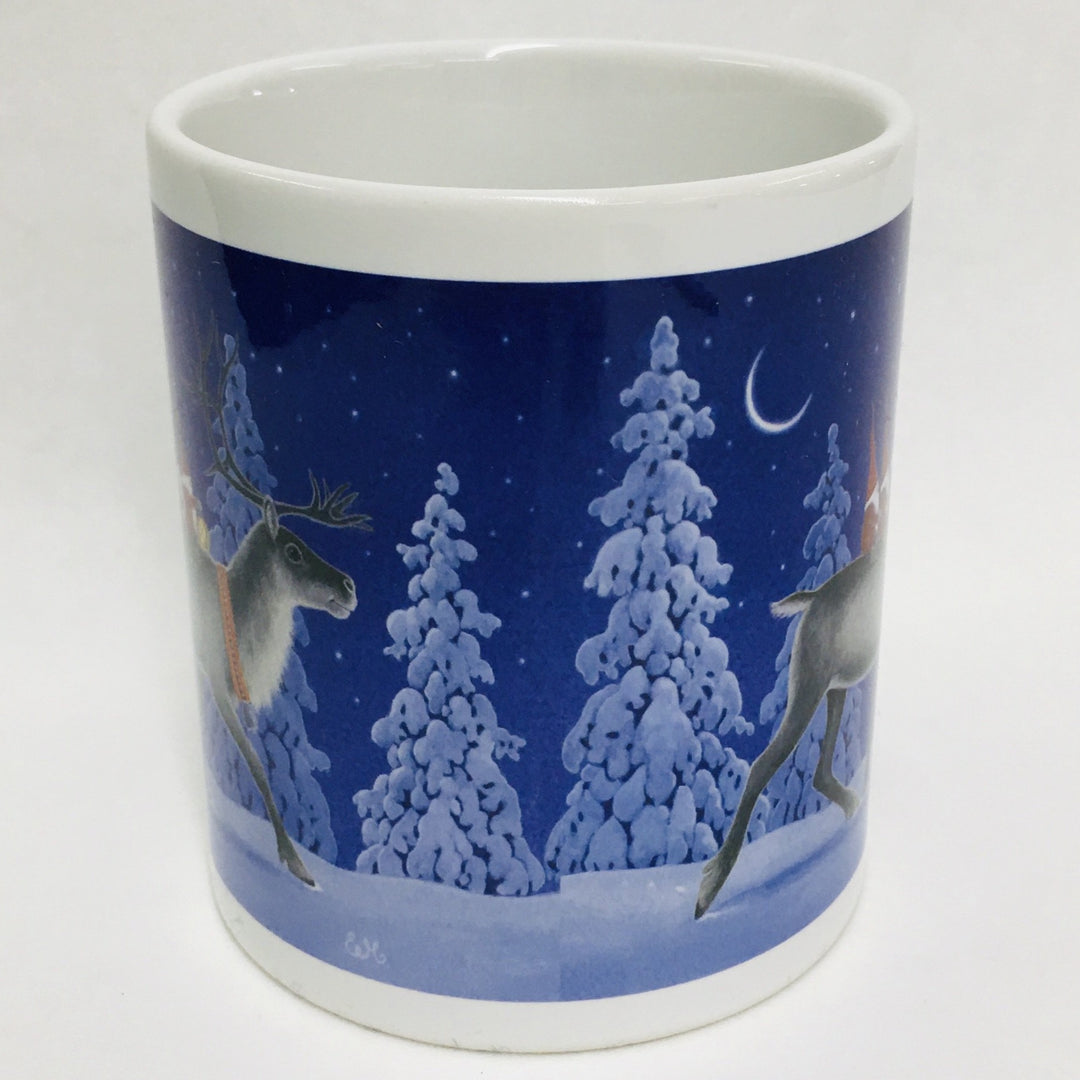 Eva Melhuish reindeer with tomtar coffee mug