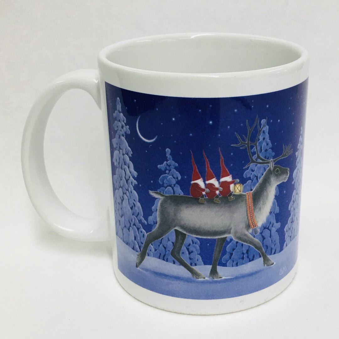 Eva Melhuish reindeer with tomtar coffee mug