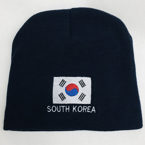 Knit beanie hat - South Korean flag