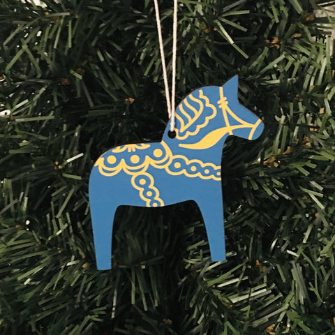 Dala horse ornament - Blue/Yellow