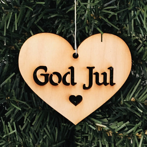Baltic birch ornament - God Jul Heart