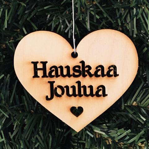 Baltic birch ornament - Hauskaa Joulua Heart