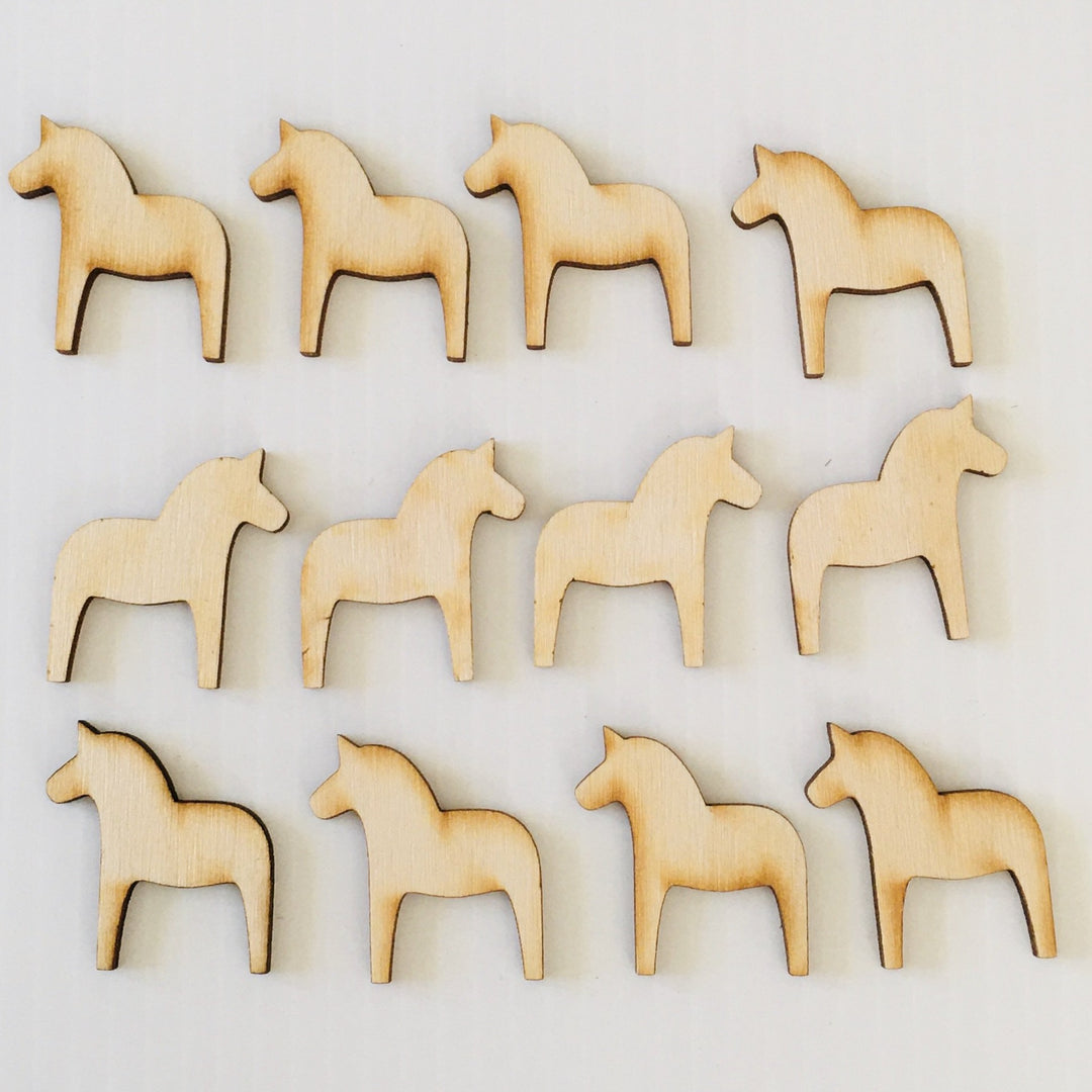 Bag of 12  Wood Dala Horses 1 1/2"