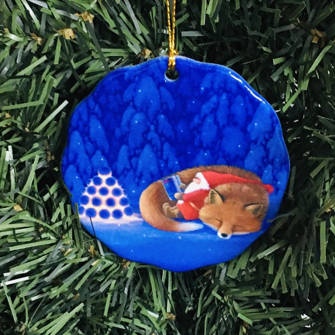 Ceramic Ornament, Eva Melhuish, Sleeping tomte & fox