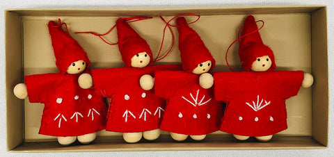 Red Gnome ornaments - box of 4