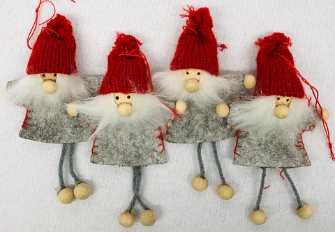 Gray felt Gnome ornaments with yarn legs - set of 4