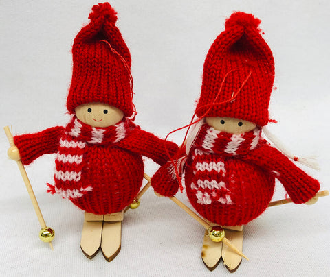 Gnome skier ornament pair