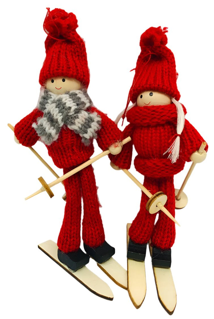 Gnome skier ornament pair