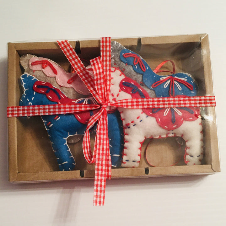 Felt Dala horse ornaments - Box of 4