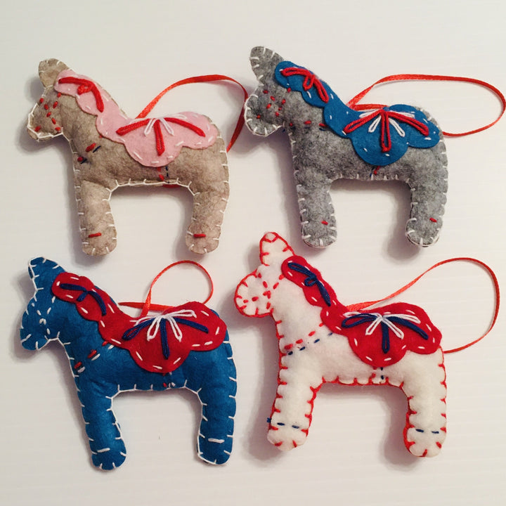 Felt Dala horse ornaments - Box of 4