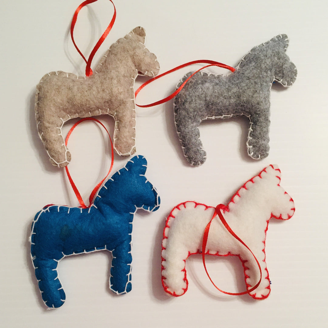 Felt Dala horse ornaments - Box of 4