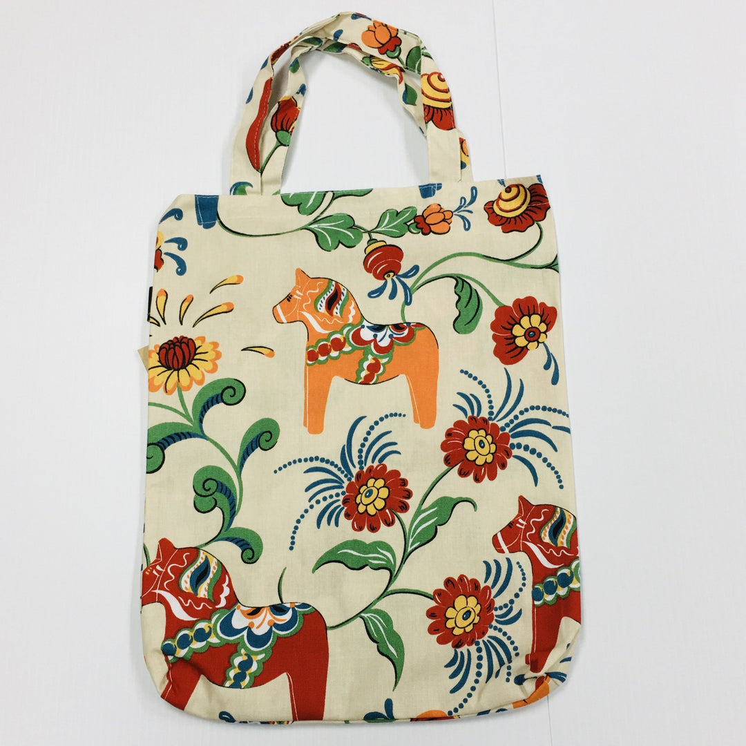 Tote Bag - Ecru with Multi Color Dala horses