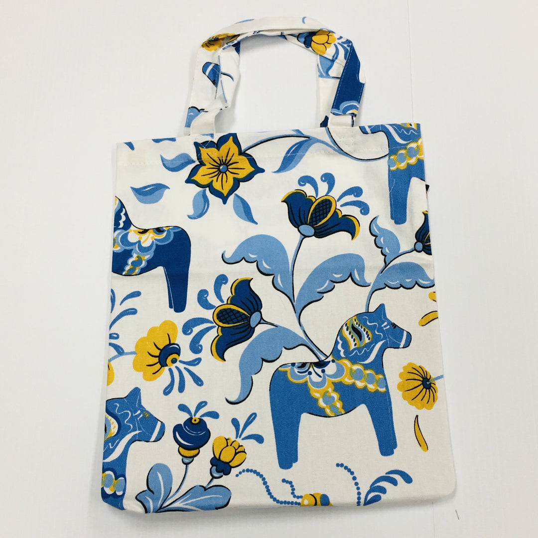 Tote Bag - White with Blue & Yellow Dala horses