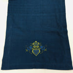 Yellow Folk Art Heart Embroidered on Blue 36" Runner
