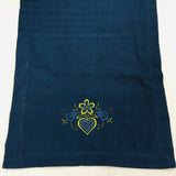 Yellow Folk Art Heart Embroidered on Blue 36" Runner