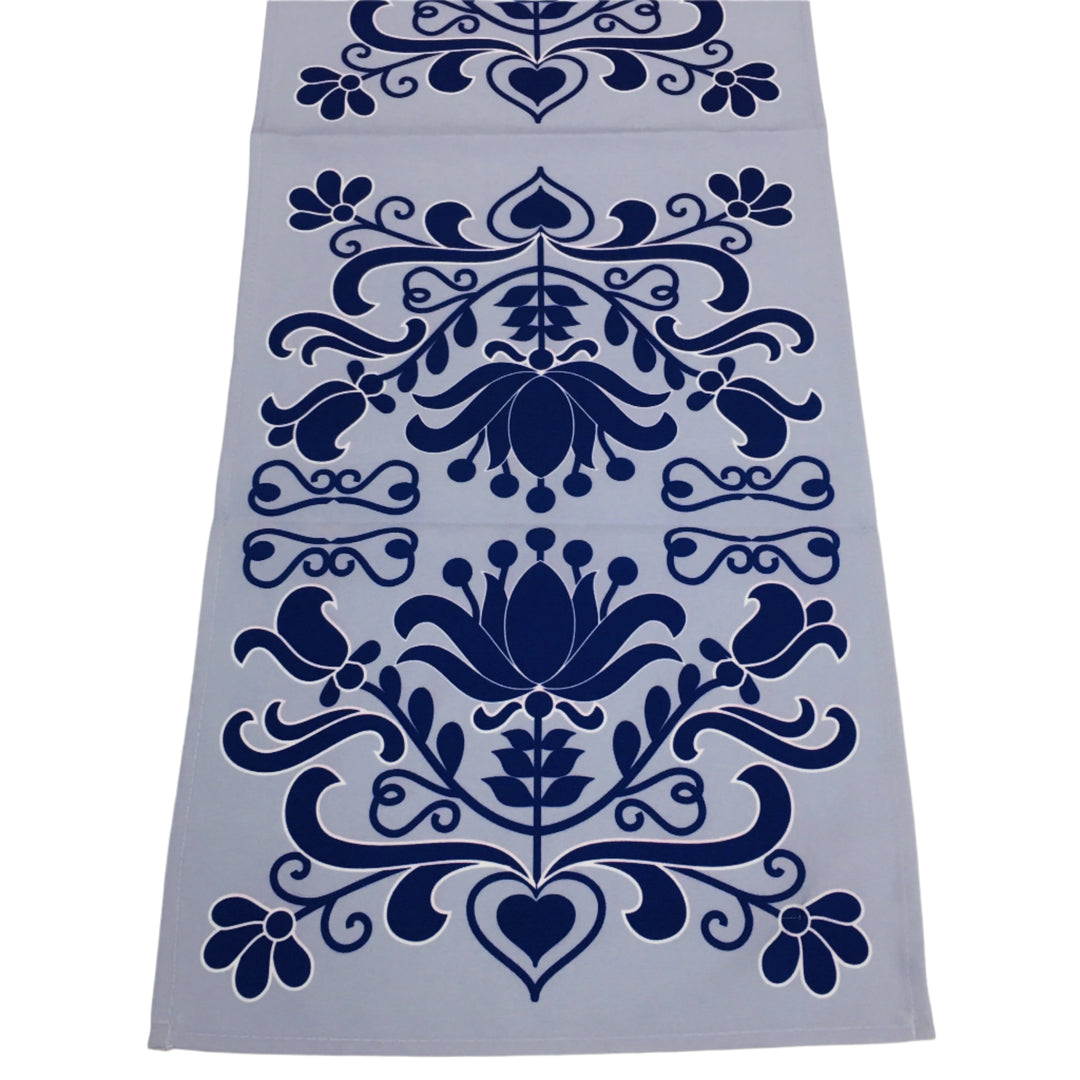 Blue Folk Art Flowers Table Runner