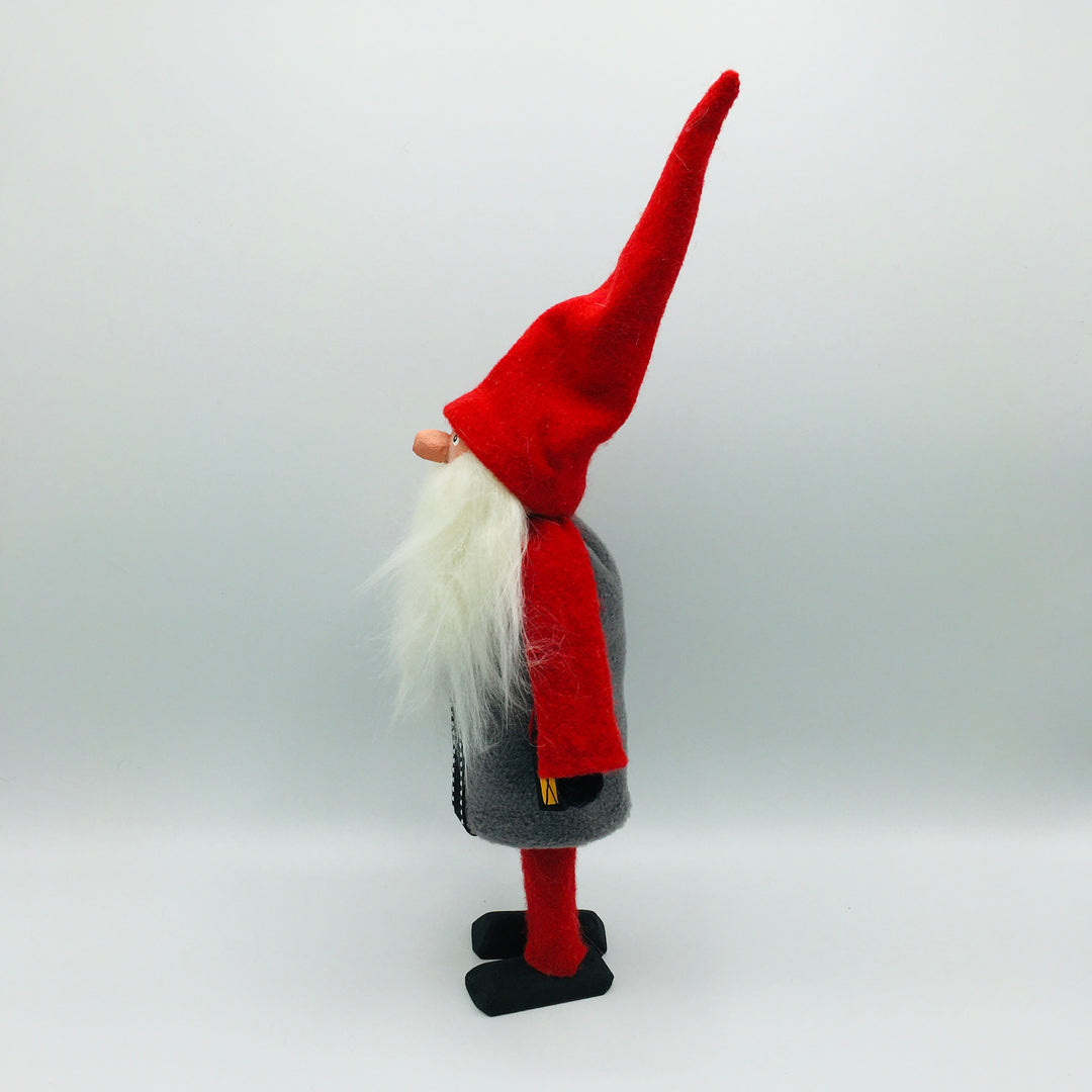 Hand made tomte holding a lantern & gift