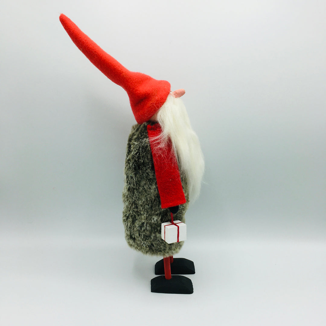 Hand made tomte holding a lantern & gift