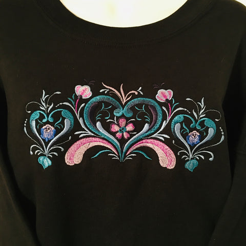 Sweatshirt - Rosemaling hearts on black