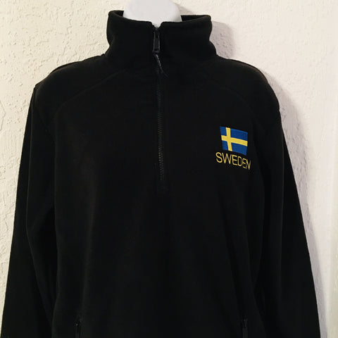Embroidered Sweden flag 1/2 zip fleece pullover
