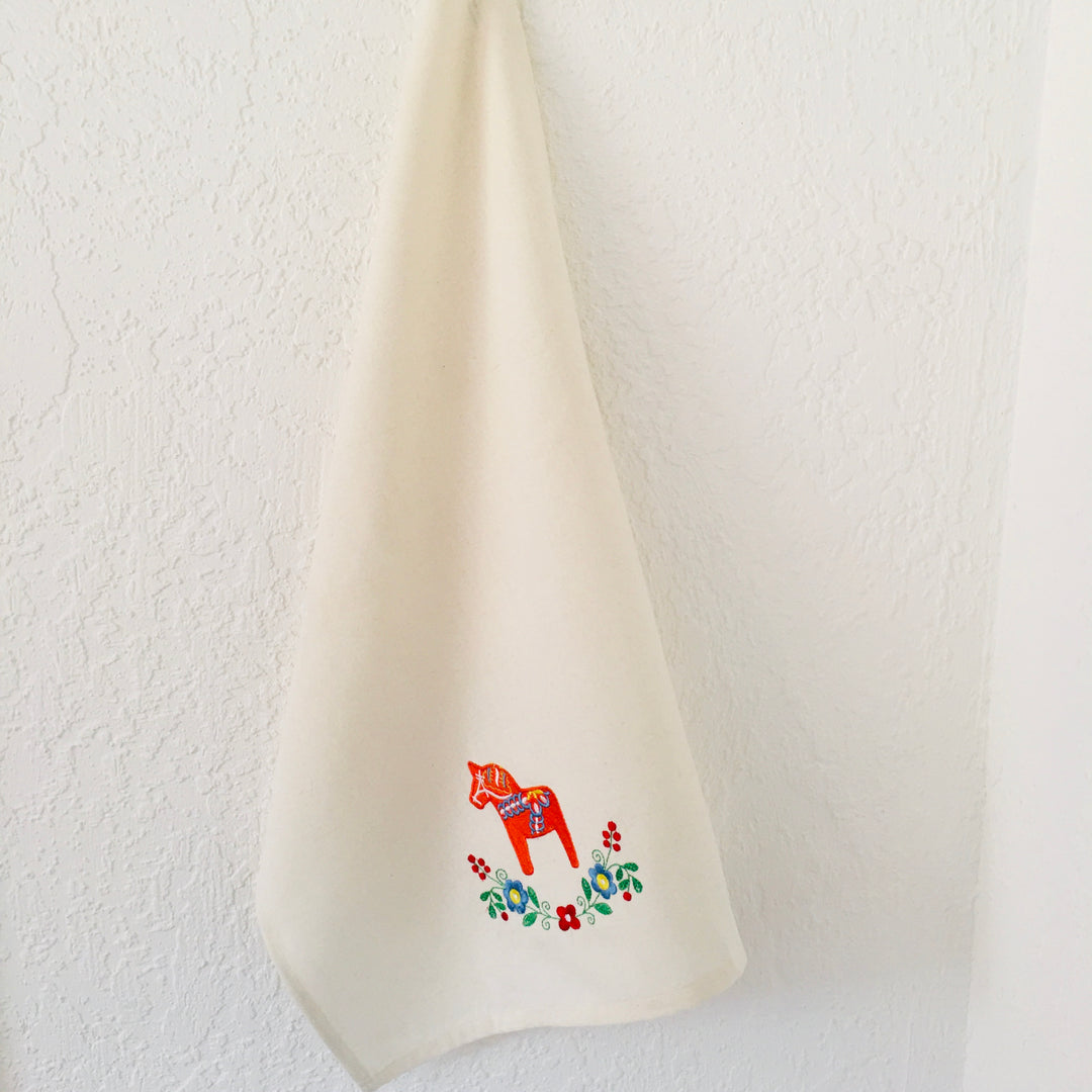 Dish Towel - Dala Horse and flowers