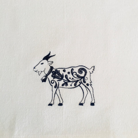 Dish Towel - Rosemaling Folk Art Goat