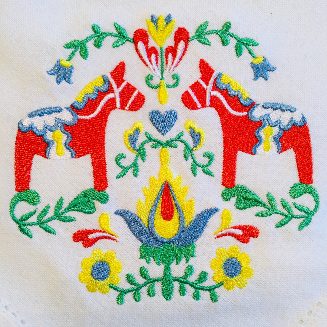 Dish Towel - Dala Horses & Flowers