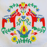 Large Square Napkin Embroidered Dala Horse & Flowers