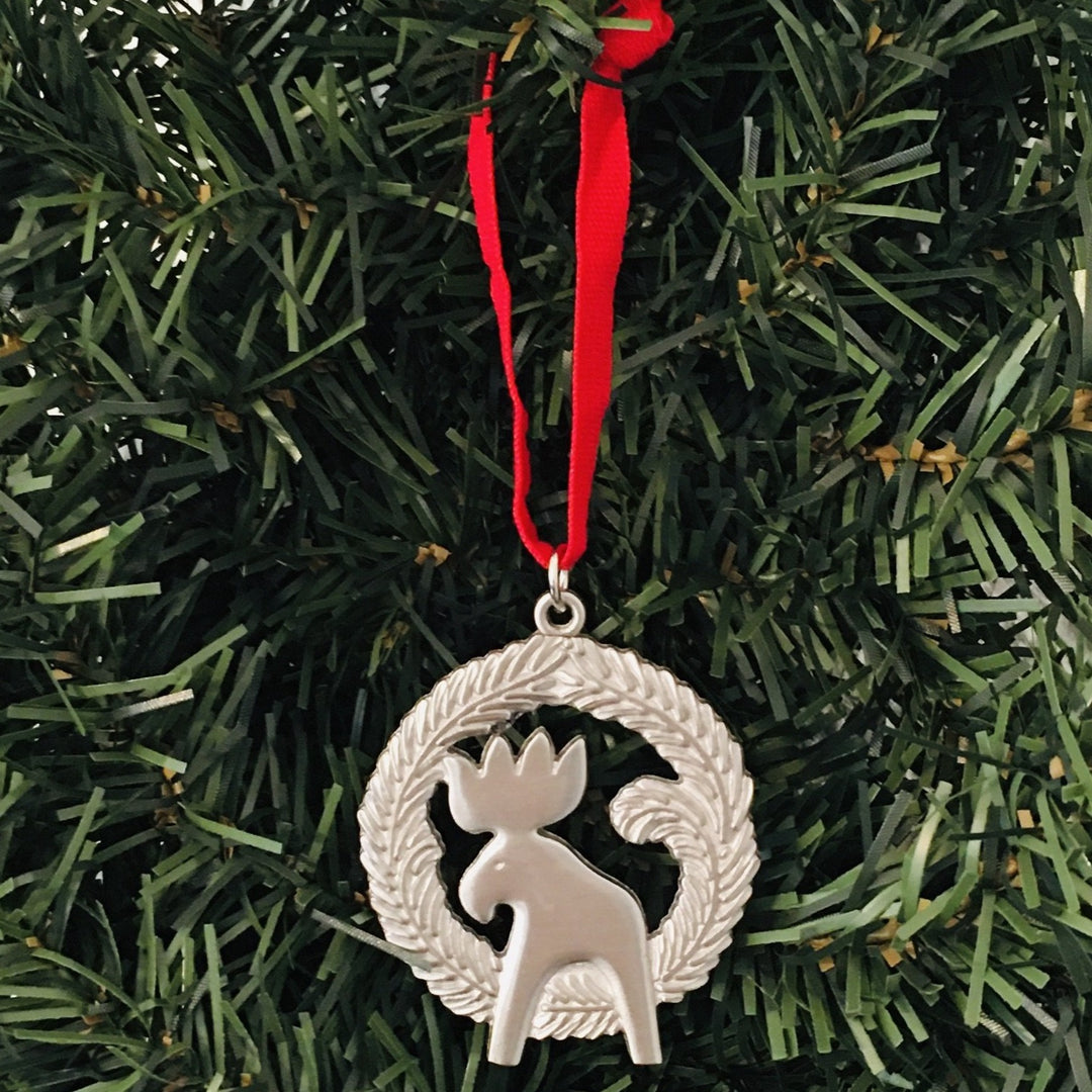 Swedish Pewter Ornament - Wreath with Moose