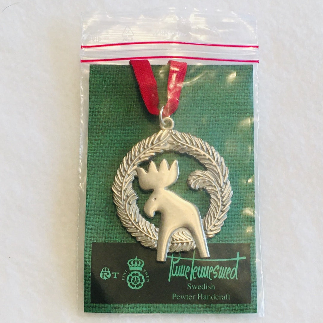 Swedish Pewter Ornament - Wreath with Moose