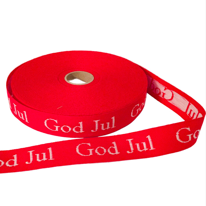 Fabric Ribbon Trim by the yard - Red with White God Jul