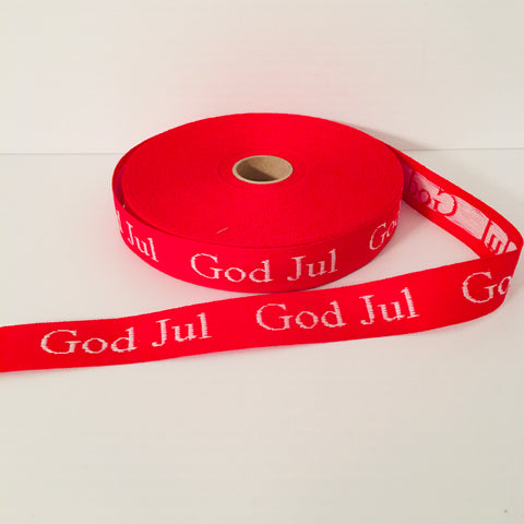 Fabric Ribbon Trim by the yard - Red with White God Jul