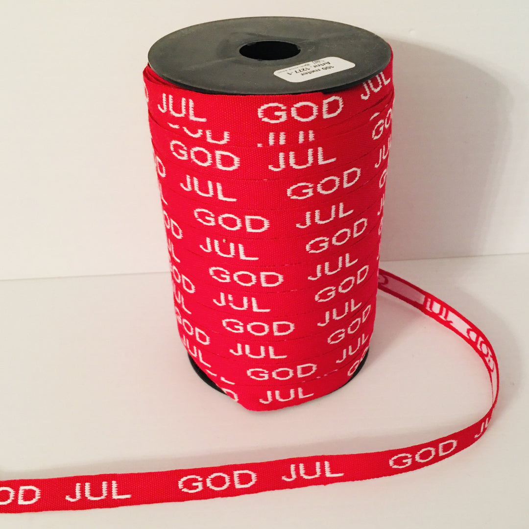 Fabric Ribbon Trim by the yard - Red with white God Jul