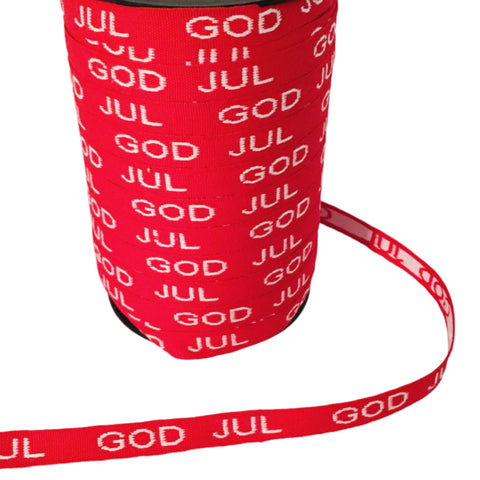 Fabric Ribbon Trim by the yard - Red with white God Jul