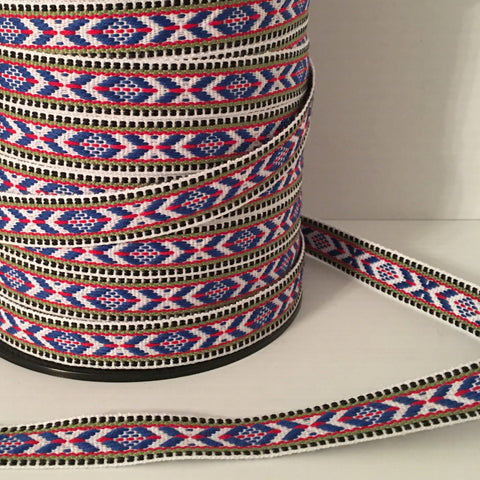 Fabric Ribbon Trim by the yard - White, Blue, Green & Red