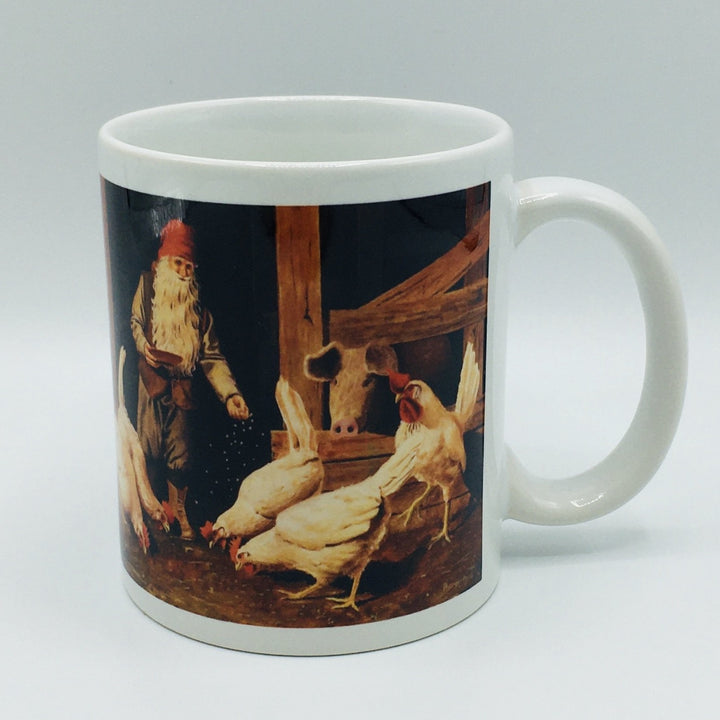 Jan Bergerlind Tomte feeding chickens coffee mug