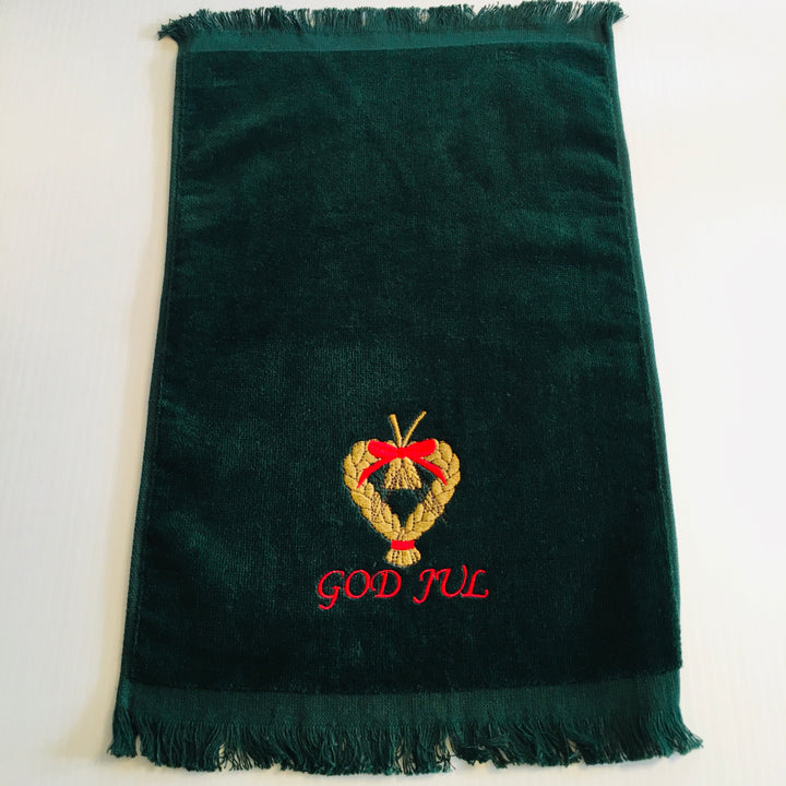 Finger tip towel - God Jul Straw Heart on Green