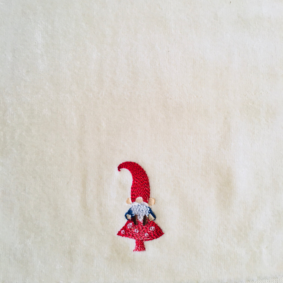 Finger tip towel - Gnome sitting on Mushroom