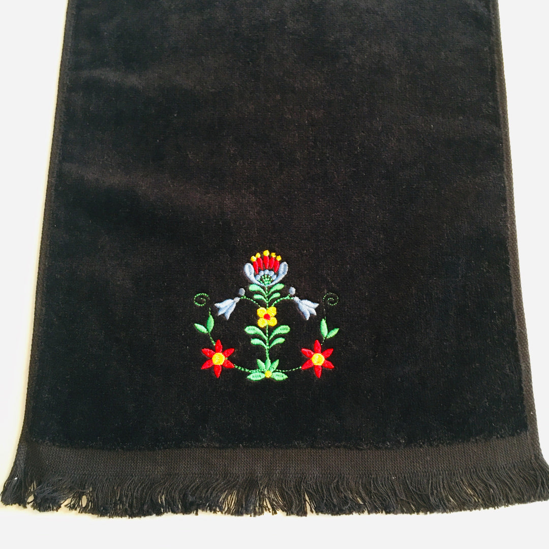 SALE Finger tip towel - Folk Art Flowers on Black