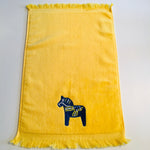 SALE Finger tip towel - Blue Dala horse on Yellow